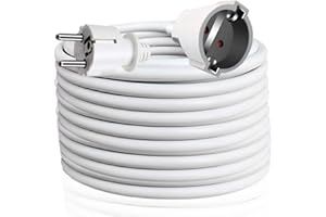 EXTRASTAR Cable Alargador de Corriente 10M, con Enchufe Protección, Potencia Máxima 3680W, 3G*1,5 mm², 230V, 16A, para Oficina, Hogar, Blanco