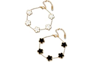 TenaLucy 2 Pièces Bracelet Trèfle À Cinq Feuilles,Ensemble de Bijoux Trèfle À Quatre Feuilles bracelet trefle 4 feuilles Femme Bracelet Personnalisé Femme Apporte Plus de Chance