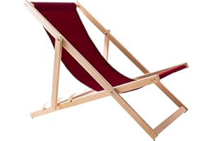 WOODOK Chaise Longue Pliable en Bois de hêtre - Charge maximale : 120 kg - sans accoudoirs - 3 Niveaux de réglage du Dossier (Bordeaux)