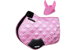 Gallop Shop Horse Saddle Pad, Close Contact Opulence Cut Jewel Design with Matching Fly Veil (Baby Pink, Full)