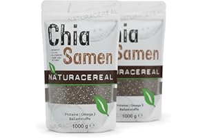 ‎NATURACEREAL Chia Samen 2kg – Naturacereal® Premium Chiasamen/Chia Seeds – Direkt vom Erzeuger, angebaut in Paraguay & in Deutschland verpackt – Hoher Gehalt an Omega-3, Protein & Ballaststoffen