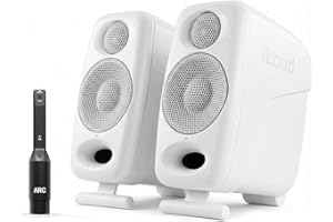 IK Multimedia iLoud Micro Monitor Pro - Pair - 2-Way bi-amped, highly portable, digitally controlled compact reference studio monitors. X-MONITOR. Incl. ARC calibration mic. White.