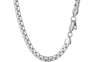 PROSTEEL Collar de Cadenas Venecianas Planas Acero Inoxidable para Mujeres Hombres, 4mm / 6mm Ancho, 41cm - 76cm Largo, Tono Platino/Dorado/Negro, Incluye Caja de Regalo