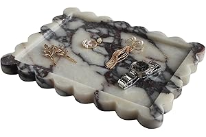 NAWGNAIL Natürliches, luxuriöses Marmor-Tablett, gewellt, 27,4 x 20,3 cm, rechteckig, für Badezimmer, Küche, Theke, dekoratives Tablett für Kommode, Heimdekoration (Calacutta Purple)