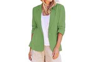 BOTCAM Blazer in cotone e lino da donna, a maniche lunghe, largo, casual, tinta unita, per il tempo libero, giacca con tasche, giacca per la primavera e l'autunno, giacca per le mezze stagioni