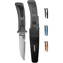 Cressi Unisex Adulto Coltello Professionale Subacqueo per Immersioni e Apnea, Acciaio, Nero/Grigio Lama Silver, 23.5 cm