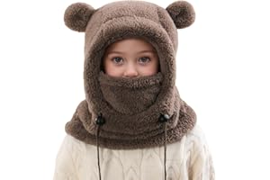 freesiom Cagoule Unisexe Garcon Fille 3-10 Ans Bonnet Enfant Hiver Chaud Laine Fine Epais Ski Modo Chat Mignon Cache Protection d'oreilles Écharpe Chapeau Cape Bob
