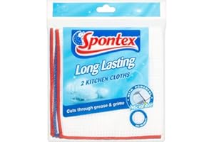 Spontex 2 Long Lasting Kitchen Cloths, 36 x 36cm