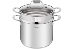Tefal Ultimum - Pentola per pasta a induzione, in acciaio INOX, 22 cm, 6,2 litri, con coperchio in vetro
