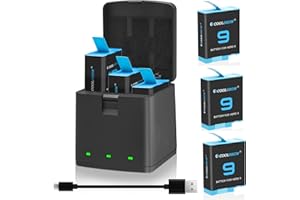 CS COOLSHOW COOLSHOW Chargeur de Batterie Triple Set Chargeur et 3 pièces Hero 9/10/11 Batteries 1800mAh avec câble USB Type-C Kit d'accessoires pour GoPro Hero 9 Black,Hero 10 Black