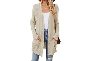 GRMLRPT Cárdigan Largo Mujer Manga Larga de Punto Chaqueta Ligera Frente Abierto Jersey Cárdigans Ropa Elegante de Suéteres Largos con Bolsillos(Multicolor,S-XXL)
