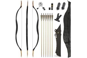 SHARROW Tir à l'arc Traditionnel Arc Classique et Flèches Ensemble Arc Long 25lbs-40lbs Fait Main Longbow Arc en Bois Mongol Horsebow Arc de Chasse pour la Pratique de la Chasse aux Adultes