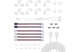 REDTRON LED Light Connector Kit, 10mm RGB LED Connector Includes L Shape Connectors,T Shape Connectors,2M LED Strip Light Extension Cable,Strip to Strip Jumpers,4 Pin Male Connectors