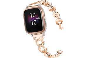 ahayo Legierter Armband für Garmin Vivoactive 5/ Venu 2 Plus/Venu Sq, Schnelle Veröffentlichung 20mm Metal Uhrenarmband mit Bling Crystal Damen Hohlarmband für Approach S50/S40,Forerunner 158