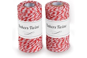 ILAUKE Rojo Blanco Cuerdas de Navideño de 2 mm x 100 m,Hilo de algodón Natural,Navidad Cuerdas De Cordel para Carnes, Jardinería, Manualidades o Navidad Envolver Regalos