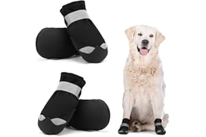 Dociote wasserdichte Hundeschuhe pfotenschutz mit Anti-Rutsch Sohle, reflektierendem Riemen, Klettverschluss Schneeschuhe für mittelgroße große Hunde 4 Stück Schwarz 8#