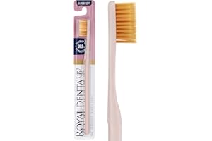 Royal Denta Super miękka szczoteczka do zębów dla dorosłych, bardzo miękka szczoteczka do zębów, złote cząsteczki zapobiegające bakteriom, mleczno-różowa