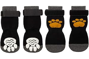 HJKIOPC Hundesocken Indoor Anti-Rutsch Socken für Hunde und Katzen 2 Paar Verstellbare Hundesocken Pfotenschutz Haftsocken für Drinnen Warme Indoor-Hundesocken für kleine und mittelgroße Hunde (Schwarz, L)
