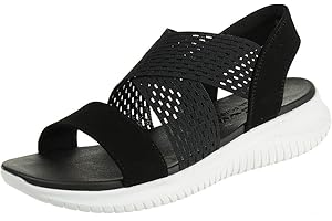 Skechers Ultra Flex - Neon Star - sandały otwarte z obcasem koturnowym panie