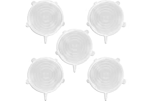 LOREC 5 Pezzi 14,5CM Coperchi in Silicone Estensibile Riutilizzabili BPA Free Coperchi Silicone per Alimenti Elastici Coperchio Silicone Estensibile per Lattine Frutta Ciotole Tazze Barattoli, Rotondi