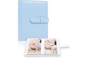 AMIMY Photo Album 4x6 Photos - 68 Pockets Small Mini Capacity Premium Vegan Leather Cover Photo Album, Portable Wallet Album for Boys Girls Birthday Wedding (Blue)