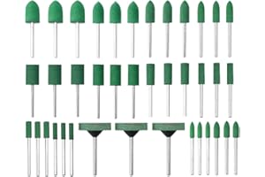 Treki 39 Stück Kleine Schleifen Polierkopf mit 3mm Schaft Multifunktionale Polierspitze Set aus Gummi, Montiert Polierstift zum Schleifen Polieren für Drehwerkzeug Bohrmaschine Zubehörer