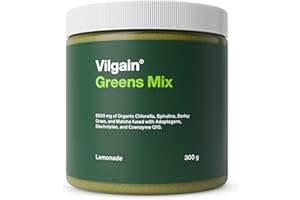 ‎VILGAIN Vilgain Greens Mix | Superfood 13 Wirkstoffen, Toxin Detox, Immunitätsunterstützung & Verdauungsunterstützung | Energie und Entgiftung | Matcha, Co Q10 | Reich an Elektrolyten, Adaptogenen | 300g
