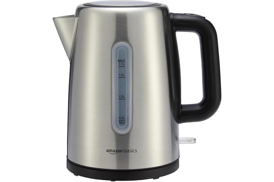 Amazon Basics Hervidor de agua eléctrico portátil de acero inoxidable - 1.7 Litros, Plateado