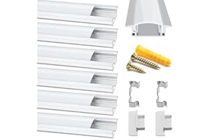 Profilé Aluminium Led Chesbung, Canal aluminium Led en pour Bandes à Led, Profil Led avec Couvercle Blanc Crème, Canal Led et Diffuseur LED avec Embouts, Clips de Montage en Métal (6pcs-1m-yw)