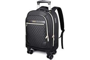 BMAOBBO Women's 15.6" Wheeled Backpack -Lightweight Travel Trolley Carry-On Luggage (52x32x20cm) -Waterproof laptop bag on wheels & Telescopic Handle for Business, College, and Airplanes -35L Capacity - Black