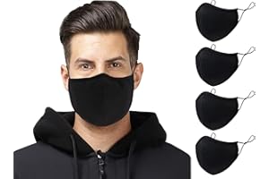 MAVIKS 4 Pack Black Cotton Face Mask Washable Reusable Cloth Face Covering with Adjustable Strap Breathable Fashion Protective Mouth Covers Masks UK for Men Women