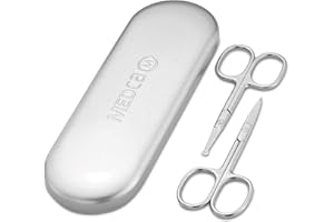 MEDCA Ciseaux à Barbe en Acier Inoxydable - Kit de Toilette pour Entretien des Sourcils, Poils du Nez, Barbe & Moustache, Bout Arrondi Sécurisé & Étui de Voyage