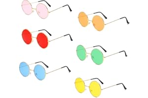 Fengguock 6 Stück Vintage Runde Hippie Sonnenbrille, Partybrille, Hippie Retro Sonnenbrille, Sonnenbrille Rund, Vintage Sonnenbrille Herren, Hippie Brille, für 60er 70er Jahre Party Festival Zubehö