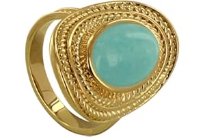 LES POULETTES BIJOUX - Bague Plaqué Or Ovale Torsadé et sa Pierre d'Amazonite