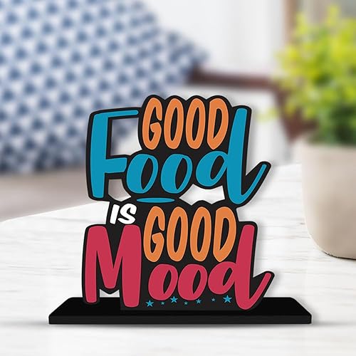 Artvibes Wooden Idols and Figurine Good Food is Good Mood Restaurant Cafe Quotes Table Decoration for Office Desk | Home Decor | Living Room | Modern Art Wood Showpiece Gift Item (SP_1128N)