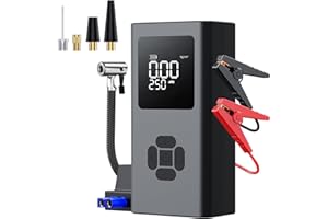 TEN-TATENT Jump Starter Power Pack with Air Compressor 150PSI - Portable Car Battery Booster for All Gas/10L Diesel Engines, Jump Leads LCD Display & Emergency Flashlight, Black