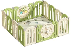 ZKIPRM Parc Bebe Pliable, Parc Bebe, XXL Parc Enfant Modulable Avec Parc Enfant, Verrouillage de Sécurité, Forme Réglable, Tapis de Jeu, Rangement Pliable, Antidérapant, Barriere Bebe (12 14 16 Panneaux)