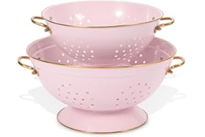 beifeier Set di Scolapasta in Metallo - 3,5 e 5 Litri, Colapasta con Manico, Colino da Cucina per Pasta, Frutta e Verdura, Lavabile in Lavastoviglie (Rosa)
