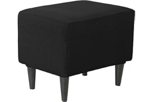 JHLD Rechteckiger Stretch Ottomane Schonbezug, Ottomane Bezug Elastische Hockerbezug Jacquard Hocker Husse für Fußhocker Quadratisch Mit elastischem Boden Für Katzen Hunde -Schwarz-klein