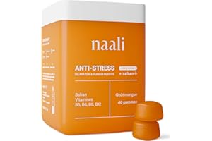 Naali Anti-Stress – Gommes Safran, Vitamines B3, B6, B9, B12 – Réduction du Stress et Anxiété, Humeur Stable et Énergie – 60 Gommes Sans Sucre, Goût Mangue
