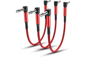 Elebase Gitarren Patchkabel 15CM 3 Stück,6,35 mm 1/4" Stecker Instrument Pedal Kabel,Winkel 90 Grad TS 6.3 Effektgerät Klinke Patch Cable für Gitarreneffekte,Gitarre Bass Effektpedale,Pedalboard,0.15M
