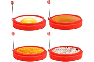 HENGLISAM 4 Pcs Egg Rings for Frying , 4 Inch Non Stick Silicone Fried Egg Ring Moulds, Round Egg Ring for Cooking Perfect Eggs Pancakes, Heat-Resistant Handle Mould
