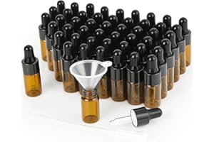 XiYee 50 Pack Mini Pipettenflasche,3ml/5ml Transparente Glasflasche mit Tropfpipette,für Ätherisches Öl,Aromatherapie, Massage, Duftöl Probe (Braun 50pcs) (3ML)