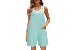 TOMEEK Mono Mujer Verano Casual Mono Corto Mujer sin Mangas Jumpsuit con bolsillo cuello V Playsuit Suelto Mono Peto Color Sólido Monos Pantalón