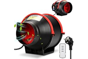 Ikodm 150 mm Ventola Aspirazione, Ventola Estrazione Ventilatore del Condotto con controllore di velocità variabile, 540 m3/h Estrattore Aria per bagno, WC, cucina, serra (GOL-8857-M1c)