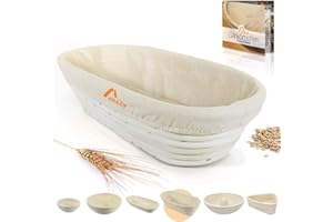 AMAZY Cestino da lievitazione, Incluso Libretto con Ricette e Consigli per l'uso – Cesto lievitazione Pane in Palma Naturale (Ovale | Ø 35 cm) - Incluso Inserto in Lino