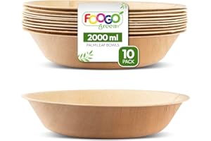 FOOGO Green 10 ciotole usa e getta in foglia di palma, 30 cm, 2000 ml, insalatiere per feste, rotonde, biodegradabili, compostabili, per feste di nozze, ciotole in legno, ciotole di bambù, ciotole di