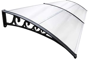 Ansobea Marquesina para puerta de entrada de 100 x 200 cm, toldo de aluminio y policarbonato, toldo transparente para puerta de entrada, protección contra la lluvia, la nieve y los rayos UV
