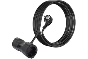 HITRENDS Rallonge de Contact de Protection, Câble de Ligne en Plastique avec Doubles AC-Schuko, Câble 2M, Double Fiche Schuko IP20 pour la Maison, Le Bureau, L'extérieur, 3 x 1,0 mm², Jusqu'à 250V/16A, Noir