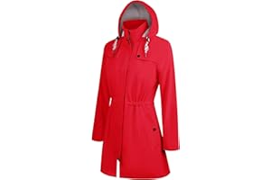 EnduaReve Regenjacke Damen Lang Wasserdicht Regenmantel Leichte Übergangsjacke Gefütterte Trenchcoat Kapuze Outdoor Jacke